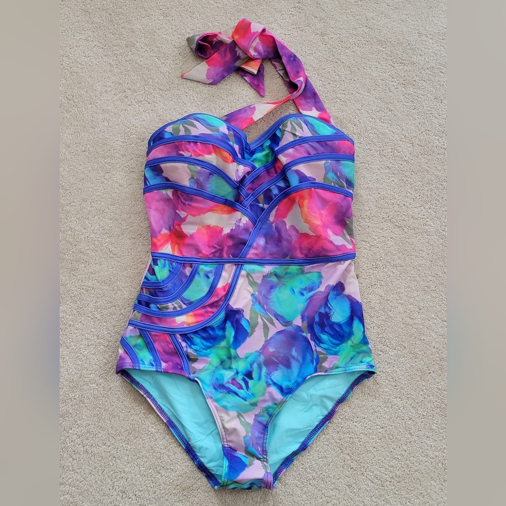 Floral Halter One-Piece Swimsuit